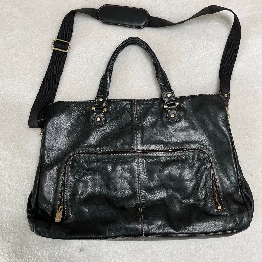 Liz Claiborne Leather Briefcase Tote Large Sz 12”X17” Dark Brown